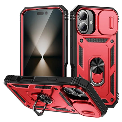 For iPhone 16 Plus Case Sliding Camera Cover Ring Kickstand PC+TPU Phone Shell