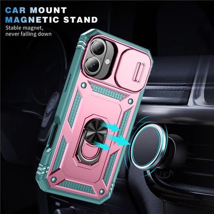 For iPhone 16 Plus Case Sliding Camera Cover Ring Kickstand PC+TPU Phone Shell