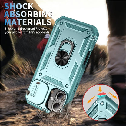 For iPhone 16 Plus Case Sliding Camera Cover Ring Kickstand PC+TPU Phone Shell