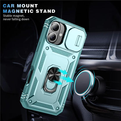 For iPhone 16 Plus Case Sliding Camera Cover Ring Kickstand PC+TPU Phone Shell