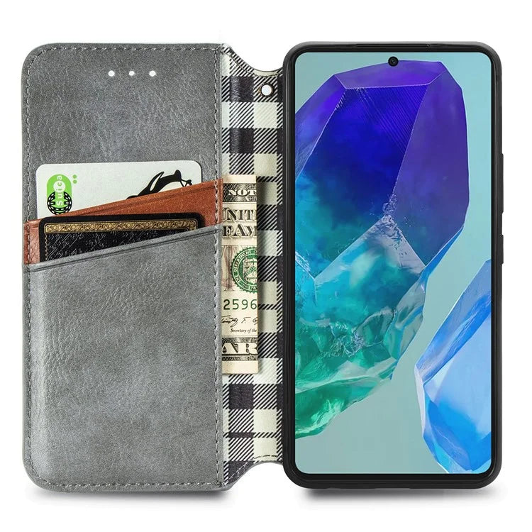 For Samsung Galaxy A16 5G Case Rhombus Imprint PU Leather Wallet Phone Cover