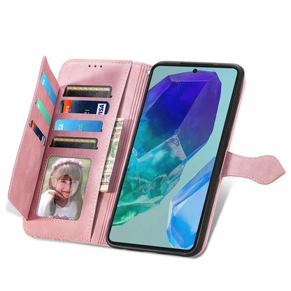 For Samsung Galaxy A16 5G Case Zipper Wallet PU Leather Flower Imprint Phone Cover
