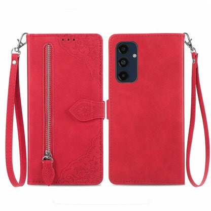 For Samsung Galaxy A16 5G Case Zipper Wallet PU Leather Flower Imprint Phone Cover
