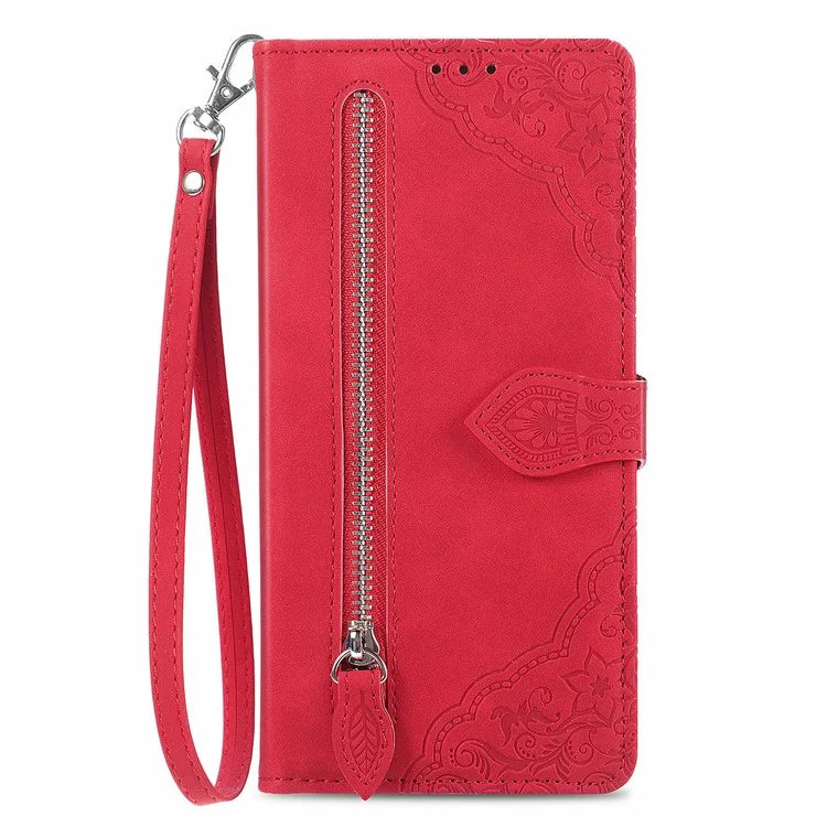 For Samsung Galaxy A16 5G Case Zipper Wallet PU Leather Flower Imprint Phone Cover