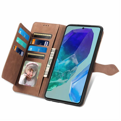 For Samsung Galaxy A16 5G Case Zipper Wallet PU Leather Flower Imprint Phone Cover
