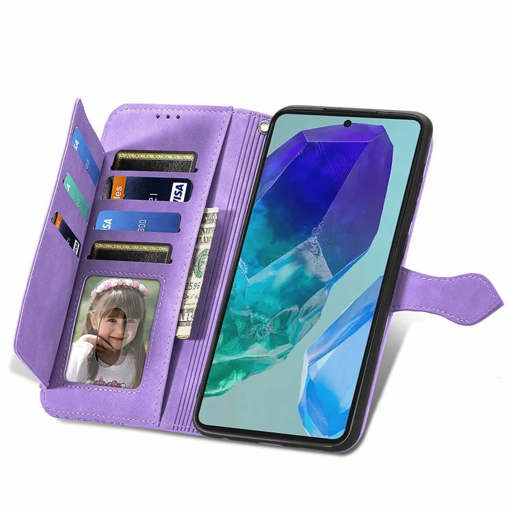 For Samsung Galaxy A16 5G Case Zipper Wallet PU Leather Flower Imprint Phone Cover