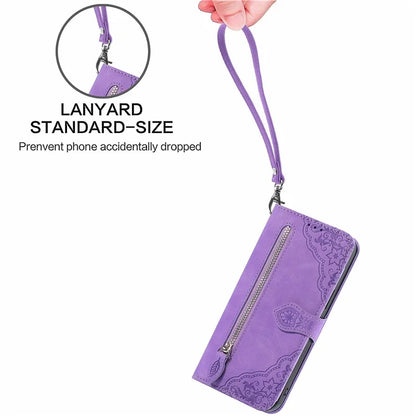For Samsung Galaxy A16 5G Case Zipper Wallet PU Leather Flower Imprint Phone Cover