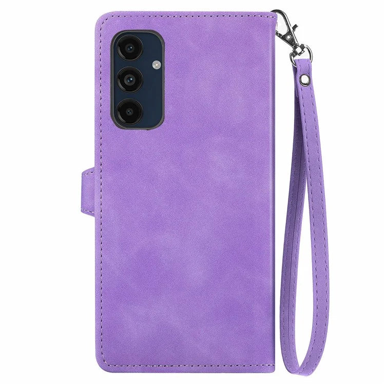 For Samsung Galaxy A16 5G Case Zipper Wallet PU Leather Flower Imprint Phone Cover