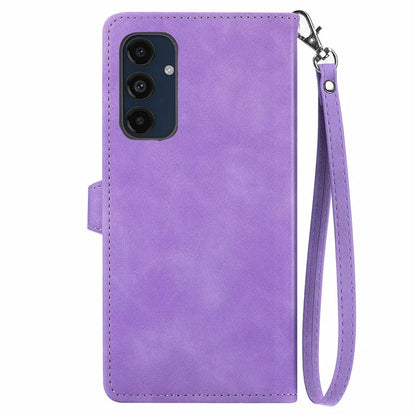 For Samsung Galaxy A16 5G Case Zipper Wallet PU Leather Flower Imprint Phone Cover