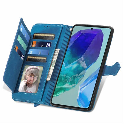 For Samsung Galaxy A16 5G Case Zipper Wallet PU Leather Flower Imprint Phone Cover
