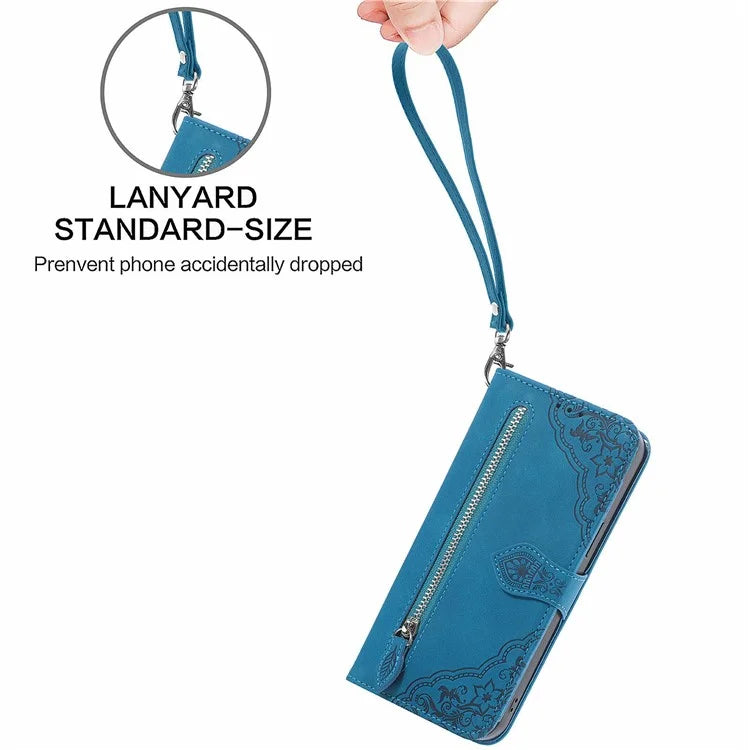 For Samsung Galaxy A16 5G Case Zipper Wallet PU Leather Flower Imprint Phone Cover
