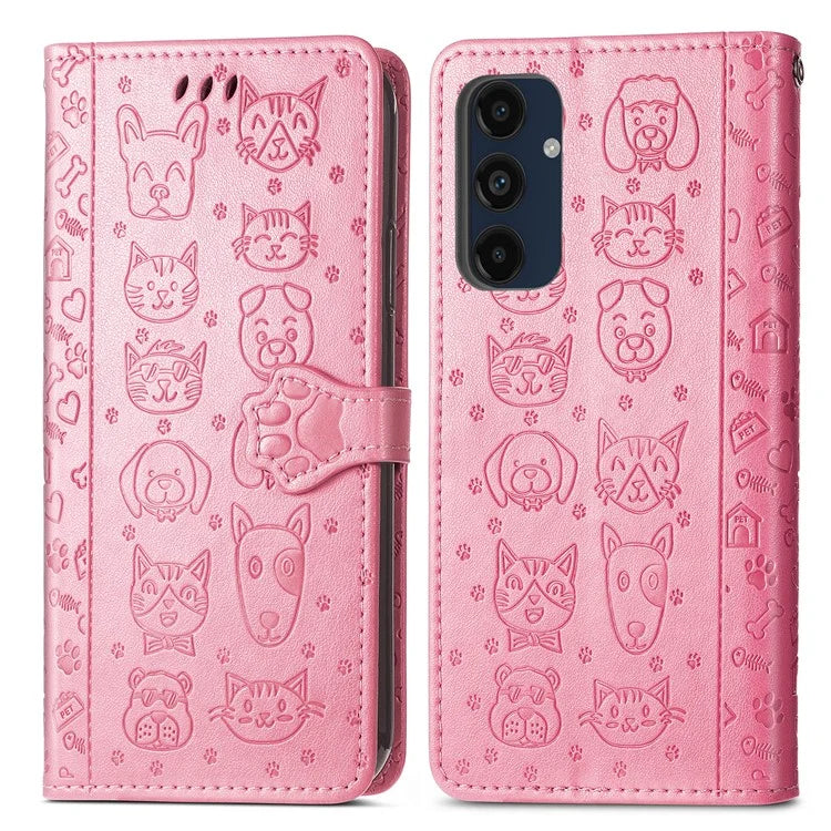 For Samsung Galaxy A16 5G Case Leather Wallet Flip Phone Cover Cute Cat Dog Pattern