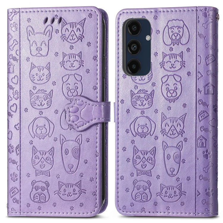 For Samsung Galaxy A16 5G Case Leather Wallet Flip Phone Cover Cute Cat Dog Pattern