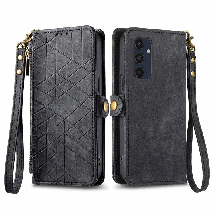 For Samsung Galaxy A16 5G Case Zipper Wallet Geometry Lines Leather Phone Cover