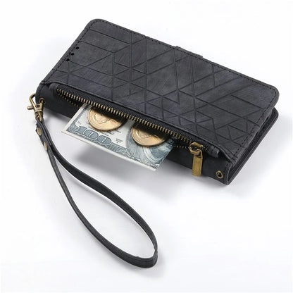 For Samsung Galaxy A16 5G Case Zipper Wallet Geometry Lines Leather Phone Cover