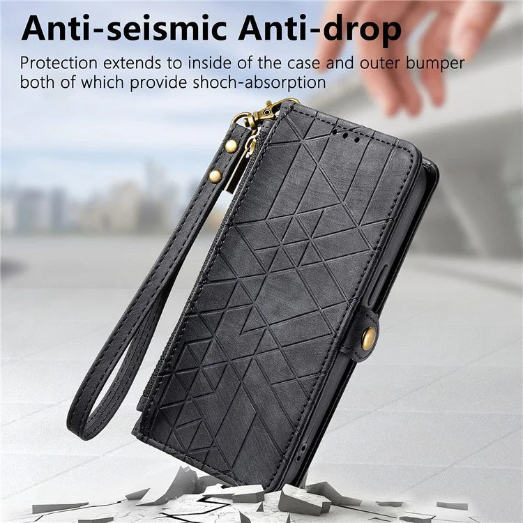 For Samsung Galaxy A16 5G Case Zipper Wallet Geometry Lines Leather Phone Cover