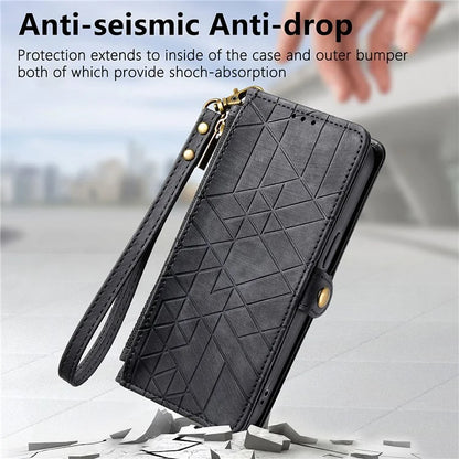 For Samsung Galaxy A16 5G Case Zipper Wallet Geometry Lines Leather Phone Cover