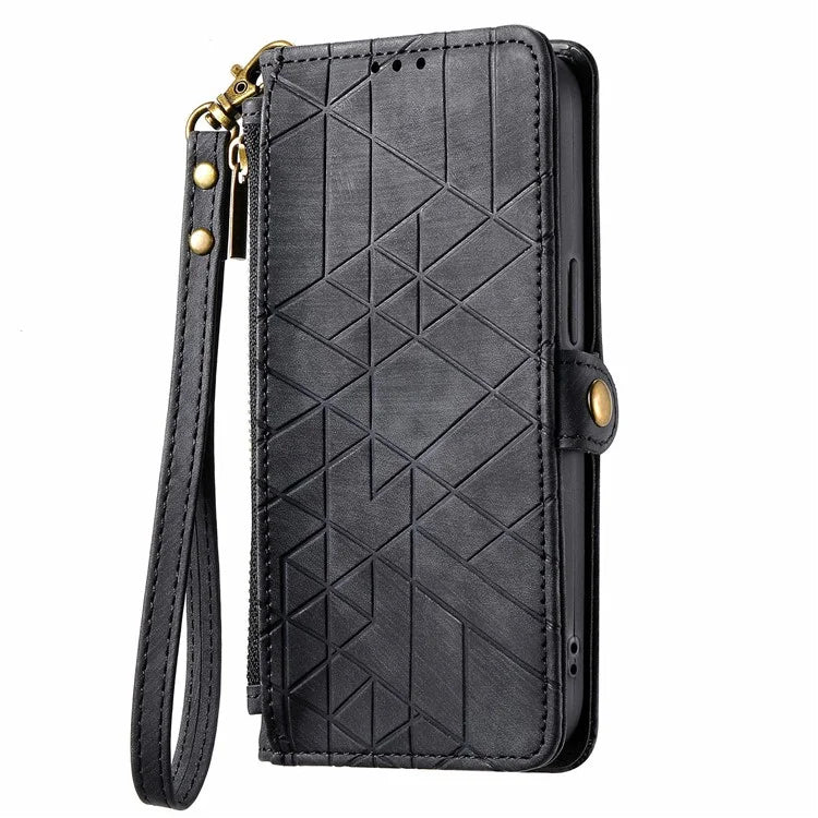For Samsung Galaxy A16 5G Case Zipper Wallet Geometry Lines Leather Phone Cover