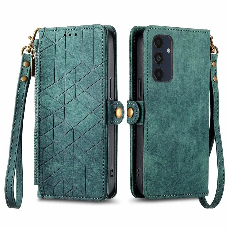 For Samsung Galaxy A16 5G Case Zipper Wallet Geometry Lines Leather Phone Cover