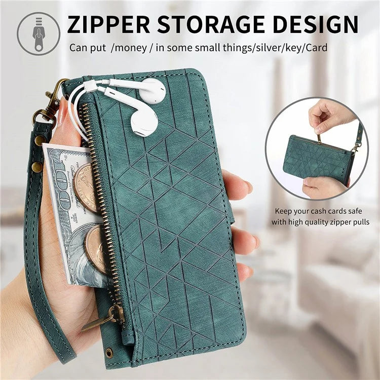 For Samsung Galaxy A16 5G Case Zipper Wallet Geometry Lines Leather Phone Cover