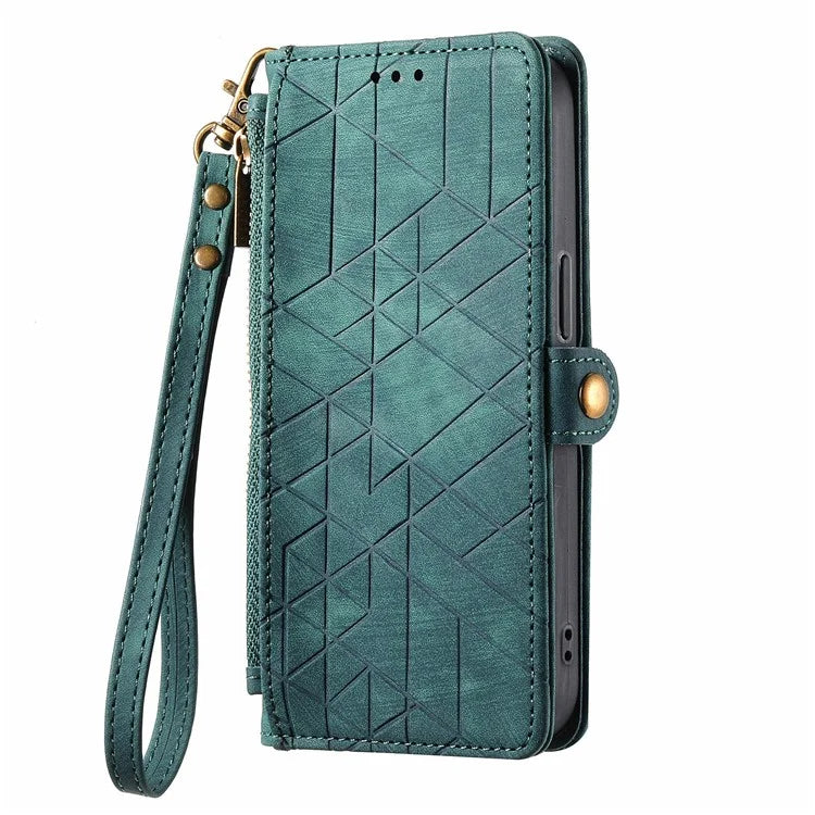 For Samsung Galaxy A16 5G Case Zipper Wallet Geometry Lines Leather Phone Cover