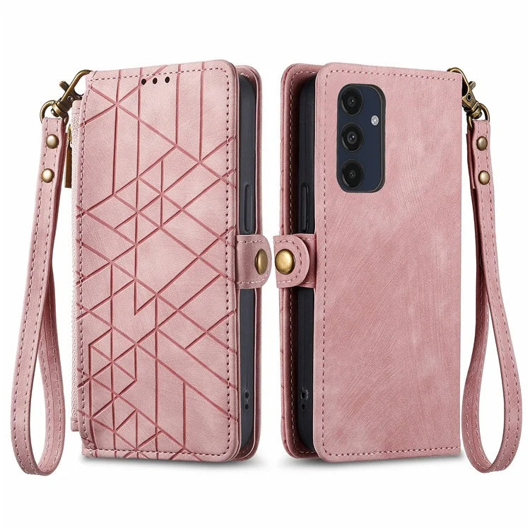 For Samsung Galaxy A16 5G Case Zipper Wallet Geometry Lines Leather Phone Cover