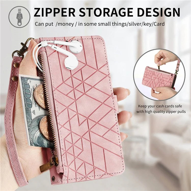 For Samsung Galaxy A16 5G Case Zipper Wallet Geometry Lines Leather Phone Cover
