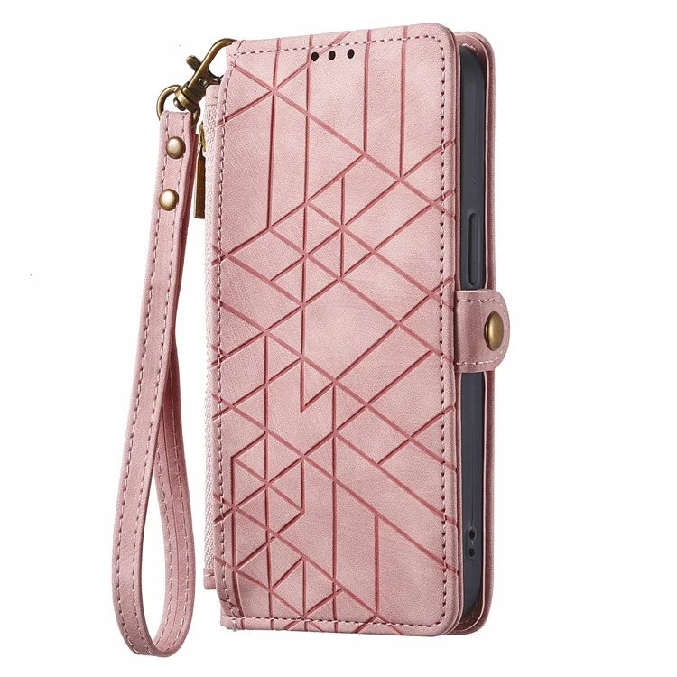 For Samsung Galaxy A16 5G Case Zipper Wallet Geometry Lines Leather Phone Cover