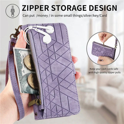 For Samsung Galaxy A16 5G Case Zipper Wallet Geometry Lines Leather Phone Cover
