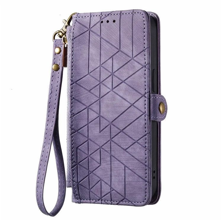 For Samsung Galaxy A16 5G Case Zipper Wallet Geometry Lines Leather Phone Cover