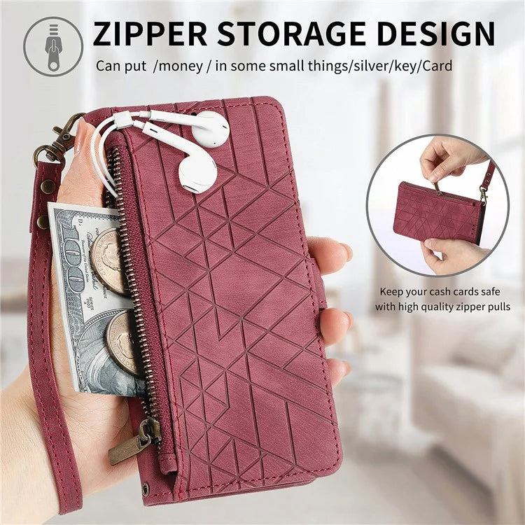 For Samsung Galaxy A16 5G Case Zipper Wallet Geometry Lines Leather Phone Cover