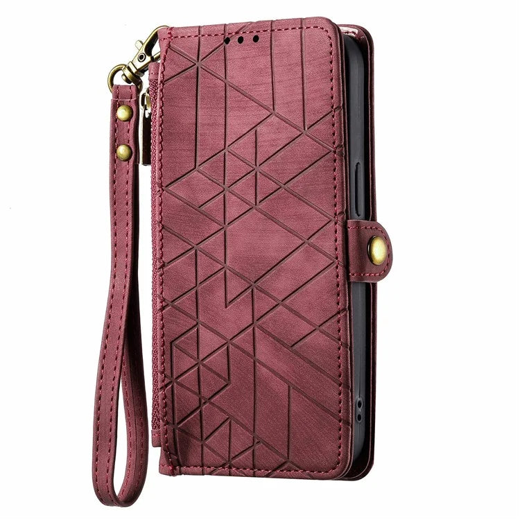For Samsung Galaxy A16 5G Case Zipper Wallet Geometry Lines Leather Phone Cover