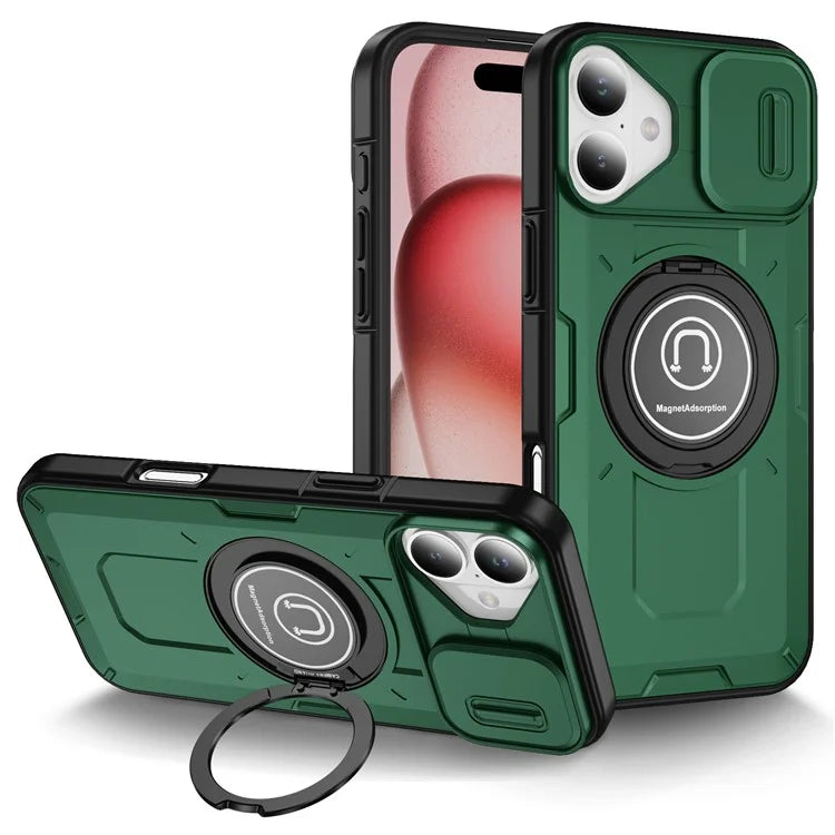 For iPhone 16 Plus Case Camshield Kickstand TPU+PC Phone Cover Support Magnetic Car Mount