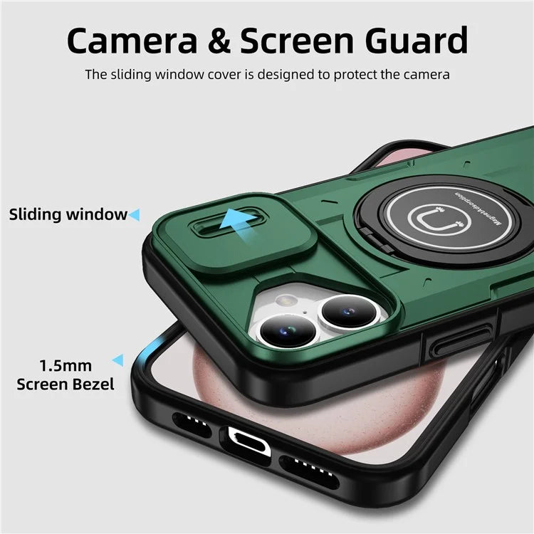 For iPhone 16 Plus Case Camshield Kickstand TPU+PC Phone Cover Support Magnetic Car Mount