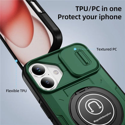 For iPhone 16 Plus Case Camshield Kickstand TPU+PC Phone Cover Support Magnetic Car Mount