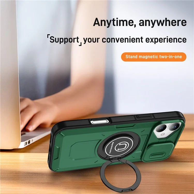 For iPhone 16 Plus Case Camshield Kickstand TPU+PC Phone Cover Support Magnetic Car Mount