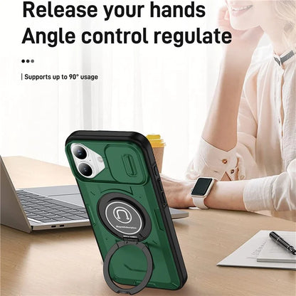 For iPhone 16 Plus Case Camshield Kickstand TPU+PC Phone Cover Support Magnetic Car Mount