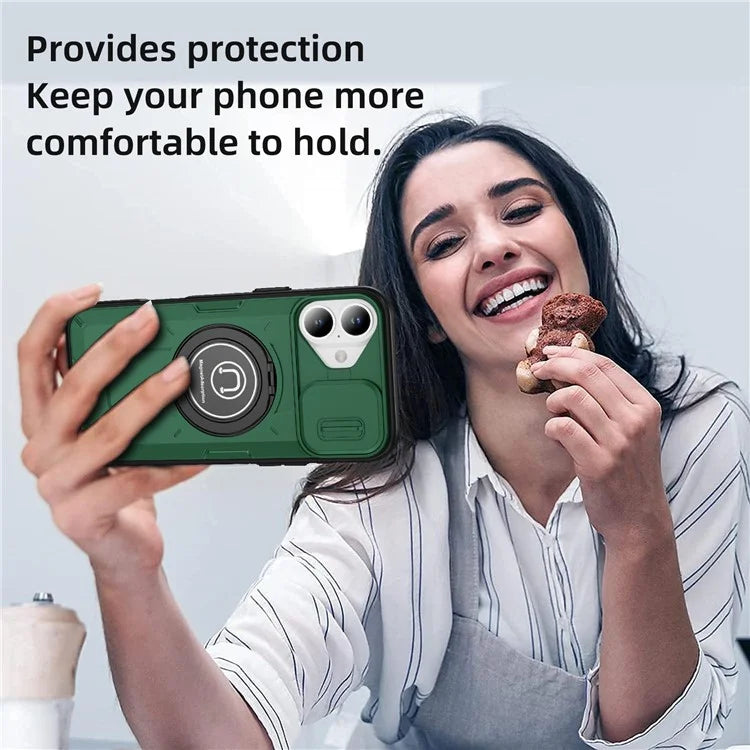 For iPhone 16 Plus Case Camshield Kickstand TPU+PC Phone Cover Support Magnetic Car Mount