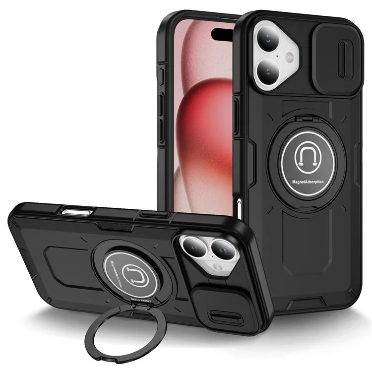 For iPhone 16 Plus Case Camshield Kickstand TPU+PC Phone Cover Support Magnetic Car Mount