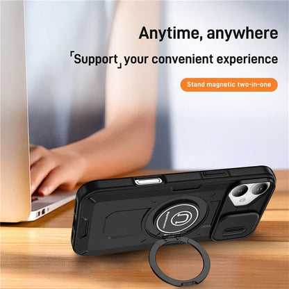 For iPhone 16 Plus Case Camshield Kickstand TPU+PC Phone Cover Support Magnetic Car Mount