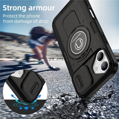 For iPhone 16 Plus Case Camshield Kickstand TPU+PC Phone Cover Support Magnetic Car Mount