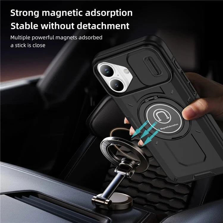 For iPhone 16 Plus Case Camshield Kickstand TPU+PC Phone Cover Support Magnetic Car Mount