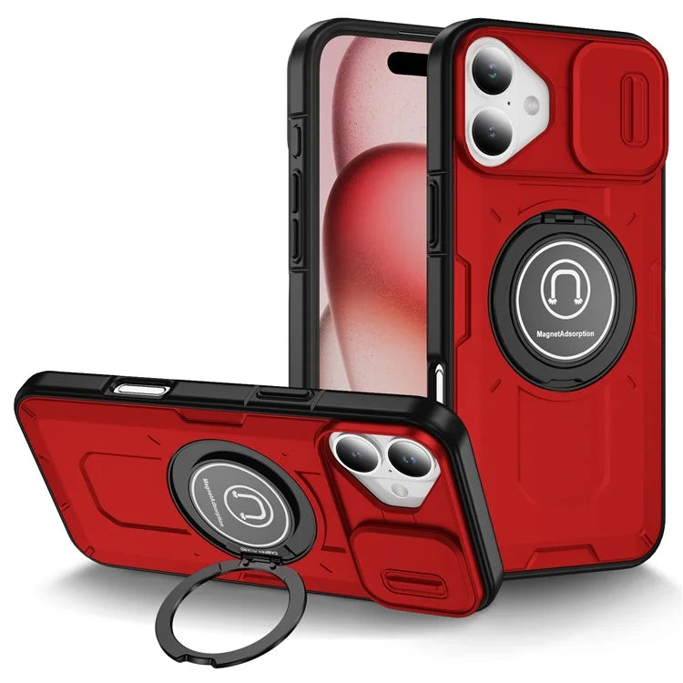 For iPhone 16 Plus Case Camshield Kickstand TPU+PC Phone Cover Support Magnetic Car Mount