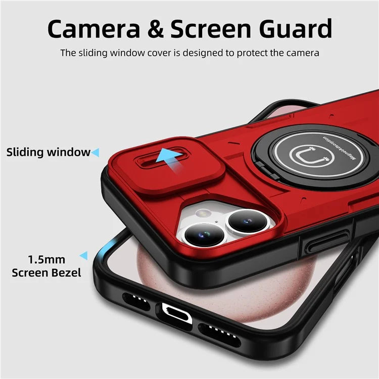 For iPhone 16 Plus Case Camshield Kickstand TPU+PC Phone Cover Support Magnetic Car Mount