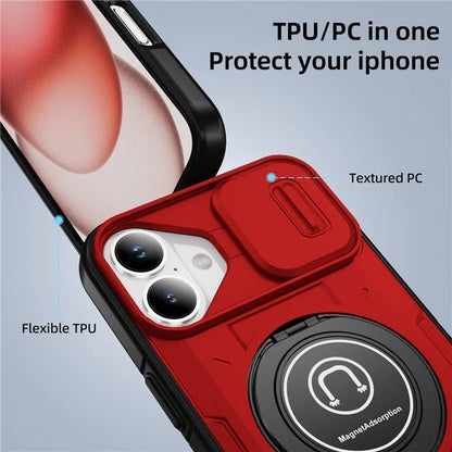 For iPhone 16 Plus Case Camshield Kickstand TPU+PC Phone Cover Support Magnetic Car Mount