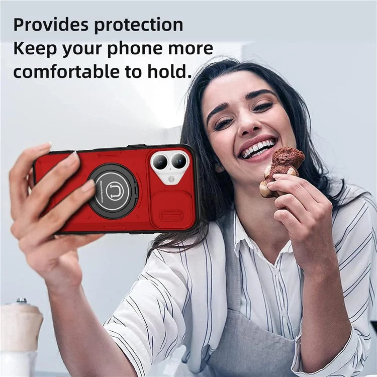 For iPhone 16 Plus Case Camshield Kickstand TPU+PC Phone Cover Support Magnetic Car Mount