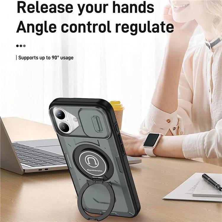For iPhone 16 Plus Case Camshield Kickstand TPU+PC Phone Cover Support Magnetic Car Mount