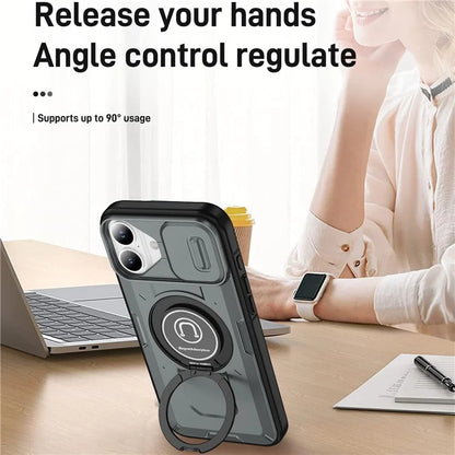 For iPhone 16 Plus Case Camshield Kickstand TPU+PC Phone Cover Support Magnetic Car Mount