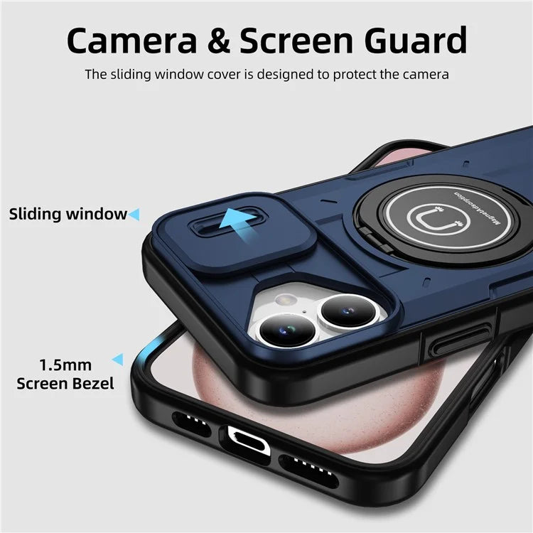 For iPhone 16 Plus Case Camshield Kickstand TPU+PC Phone Cover Support Magnetic Car Mount