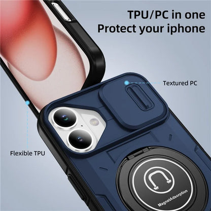 For iPhone 16 Plus Case Camshield Kickstand TPU+PC Phone Cover Support Magnetic Car Mount